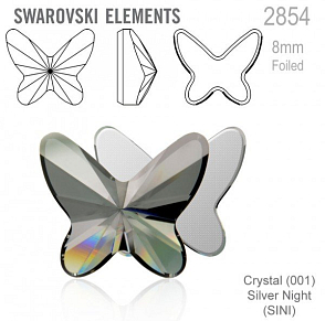 SWAROVSKI 2854 Butterfly Flat Back Foiled velikost 8mm. Barva Crystal Silver Night 