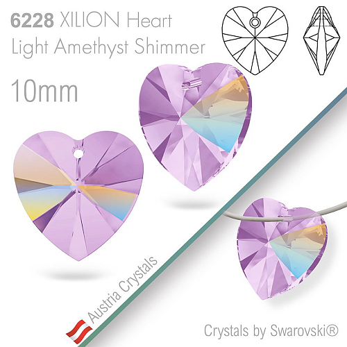 Swarovski XILION Heart 6228. Barva Light Amethyst Shimmer. Velikost 10mm