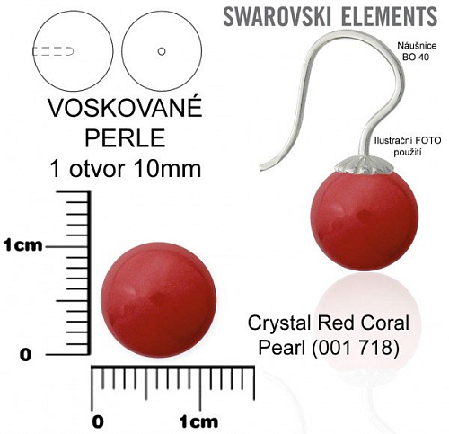 SWAROVSKI 5818 Voskované Perle 1otvor barva CRYSTAL RED CORAL PEARL velikost 10mm.