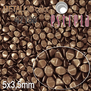 VOSKOVANÉ korále tvar POHANKA. Velikost 5x3,5mm. Barva METALLIC 47188 (hnědá tmavá). Balení 20ks na návleku. 