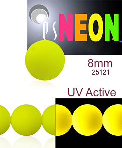 Korálky NEON (UV Active) velikost 8mm barva 25121 žlutá. Balení 15Ks. 