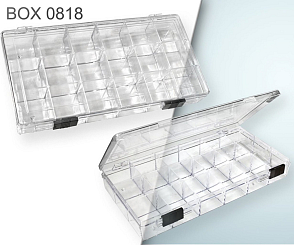 Krabička č.BOX 0818 vhodná k uložení korálků a komponentů vyrobena z pevného zcela průhledného PP plastu. Velikost 21x11x3cm