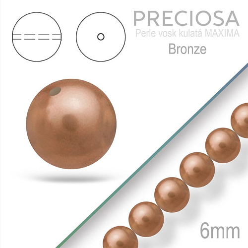 PRECIOSA Voskované Perle barva BRONZE 98997 velikost 6mm. Balení návlek 21Ks. 