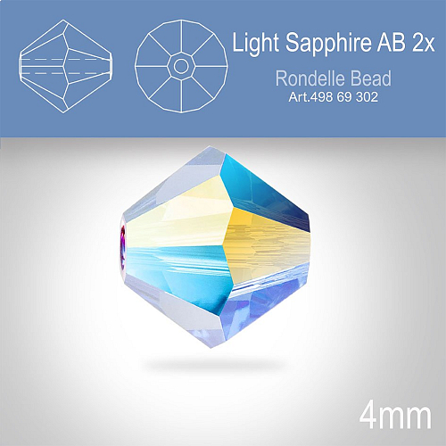 PRECIOSA Bicone MC BEAD (sluníčko) velikost 4mm. Barva LIGHT SAPPHIRE AB 2x. Balení 30ks .