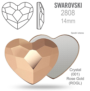 SWAROVSKI 2808 Heart Flat Back Foiled velikost 14mm. Barva Crystal Rose Gold