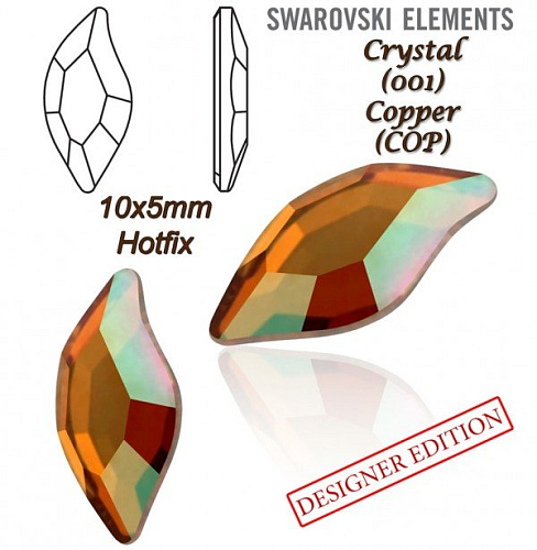 SWAROVSKI HOT-FIX 2797 tvar DIAMOND LEAF FB velikost 10x5mm barva CRYSTAL COPPER 