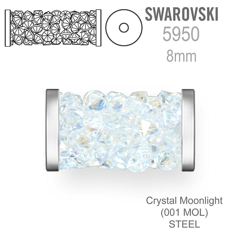 Swarovski 5950 Fine Rocks Tube barva Crystal Moonlight (001 MOL) STEEL velikost 6x8mm