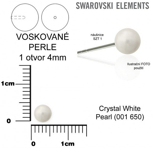 SWAROVSKI 5818 Voskované Perle 1otvor barva CRYSTAL WHITE velikost 4mm.