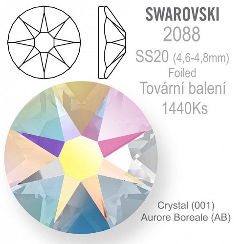 Swarovski XIRIUS Rose FOILED 2088 velikost SS20 barva Crystal  Aurore Boreale tovární balení