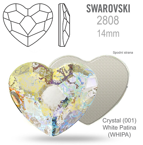 SWAROVSKI 2808 Heart Flat Back Foiled velikost 14mm. Barva Crystal (001) White Patina (WHIPA).