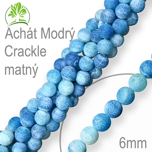 Korálky z minerálů Achát Modrý Crackle matný přírodní polodrahokam. Velikost pr.6mm. Balení 12Ks.