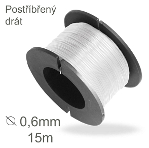 Postříbřený drátek o průměru 0,6mm a délce 15m pro jemné drátkování.