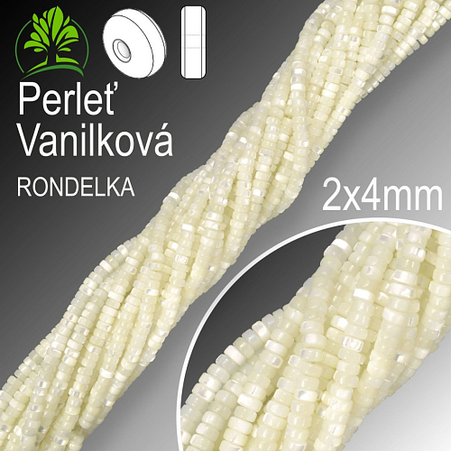 Korálky Heishi RONDELKA  přírodní Perleť Vanilková. Velikost pr.2x4mm. Balení 180Ks.