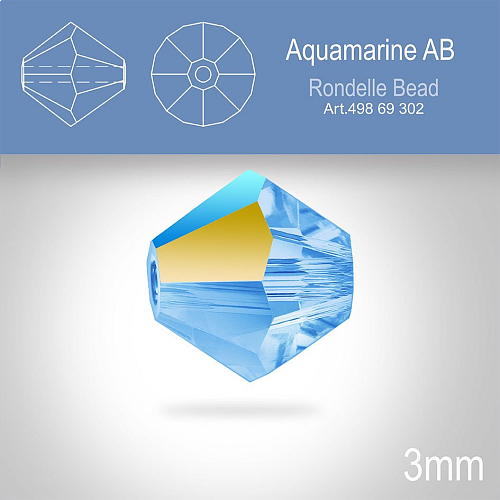 PRECIOSA Bicone (sluníčko) velikost 3mm. Barva AQUAMARINE Aurore Boreale. Balení 40ks