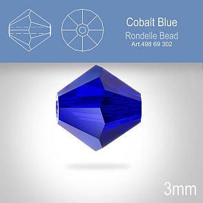 PRECIOSA Bicone (sluníčko) velikost 3mm. Barva COBALT BLUE. Balení 40ks