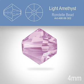 PRECIOSA Bicone MC BEAD (sluníčko) velikost 4mm. Barva LIGHT AMETHYST. Balení 31ks .