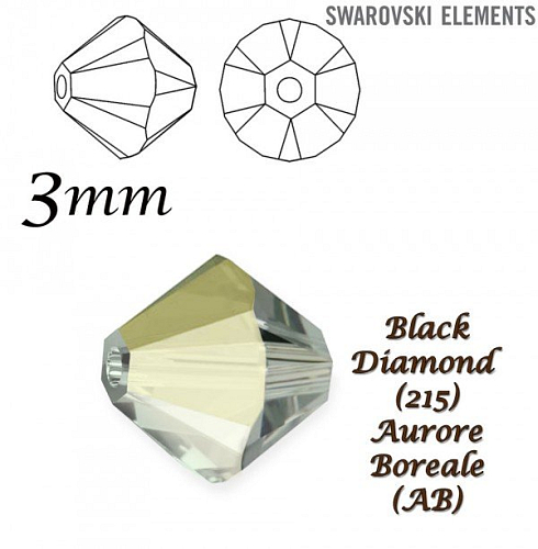 SWAROVSKI XILION BEAD  5328 barva BLACK DIAMOND AURORE BOREALE velikost 3mm. Balení 20Ks. 