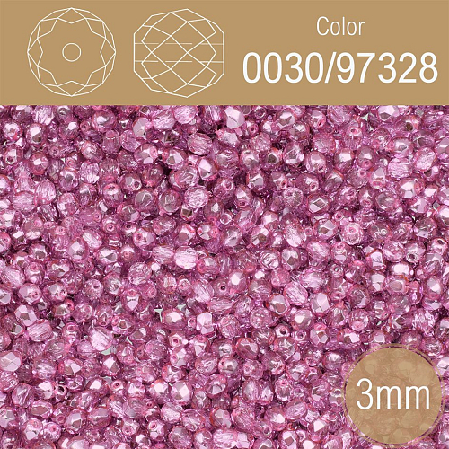Korálky BROUŠENÉ 3mm. Barva 0030/97328. Průhledná purpurová. Balení 150Ks.