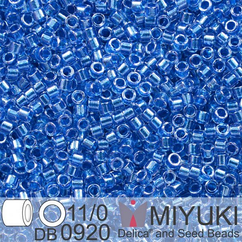 Korálky Miyuki Delica 11/0. Barva Spkl Cerulean Blue Lined Crystal DB0920. Balení 5g.