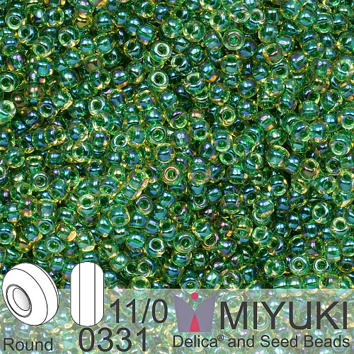Korálky Miyuki Round 11/0. Barva 0331 Emerald Lined Light Topaz AB. Balení 5g.