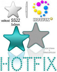 Kovové NAILHEAD HOTFIX nažehlovací polotovary. STAR Velikost SS22 (4,90-5,10mm) Tl.0,6mm. Barva 039 TYRKYSOVÁ (lesklá ocelová). Balení 50Ks.