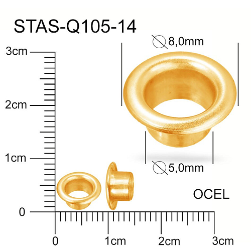 Koncovka PRŮCHODKA na korálky. Ozn. Q105-14. Materiál OCEL (pozlaceno). Velikost pr.8mm otvor 4,5mm