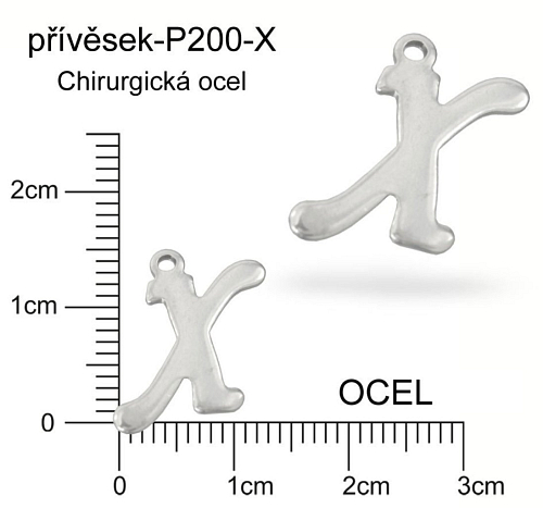 Přívěsek  písmeno X CHIRURGICKÁ OCEL ozn.-P200-X  velikost 14x10mm.