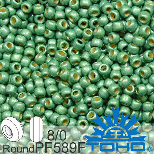 Korálky TOHO tvar ROUND (kulaté). Velikost 8/0. Barva PF589F Permafinish - Matte Galvanized Jade Green. Balení 10g.