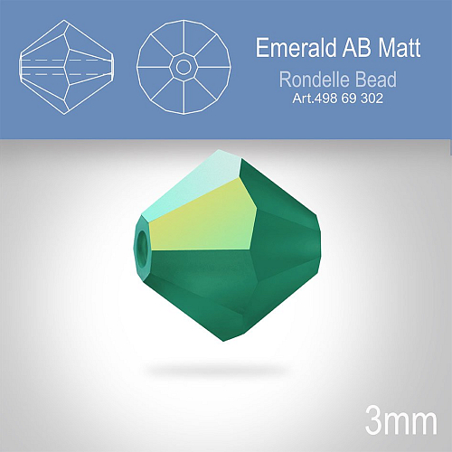 PRECIOSA Bicone (sluníčko) velikost 3mm. Barva EMERALD AB MATT. Balení 40ks