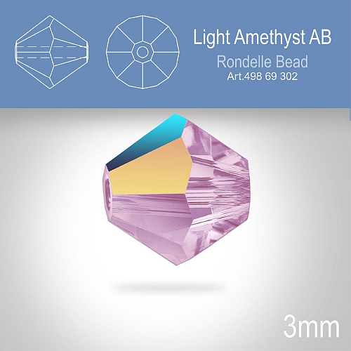PRECIOSA Bicone (sluníčko) velikost 3mm. Barva LIGHT AMETHYST AB. Balení 40ks