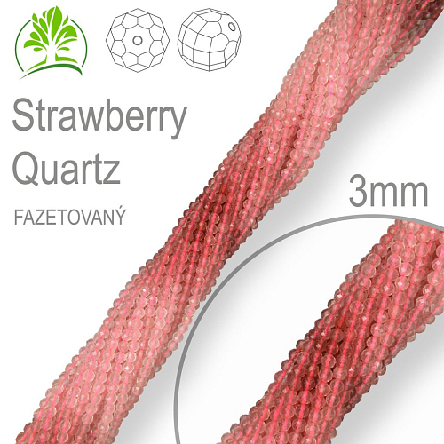 Korálky z minerálů Strawberry Quartz Gradient Fazetovaný polodrahokam. Velikost pr.3mm. Balení 120Ks. 