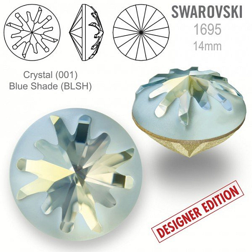 Swarovski 1695 Sea Urchin Round Stone PF velikost 14mm. Barva Crystal (001) Blue Shade (BLSH).
