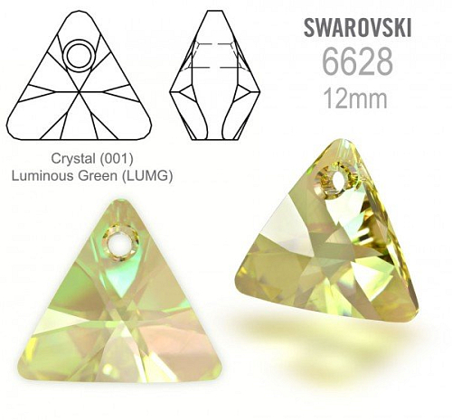 Swarovski 6628 XILION Triangle Pendant 12mm. Barva Crystal (001) Luminous Green (LUMG).