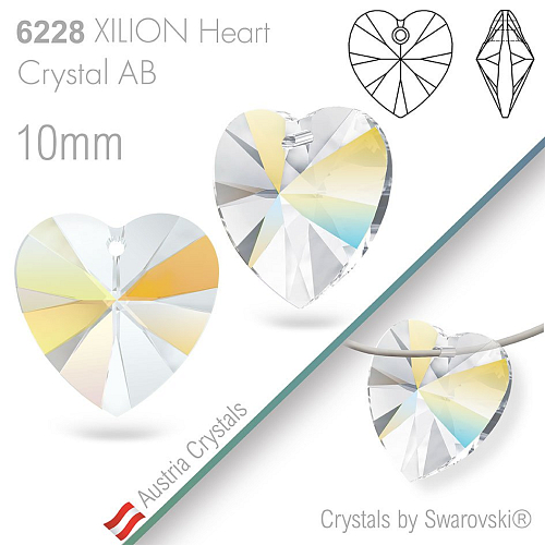 Swarovski XILION Heart 6228. Barva Crystal AB. Velikost 10mm