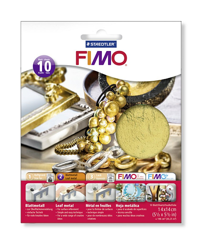 FIMO kovové plátky zlatý, 10 ks 14x14cm