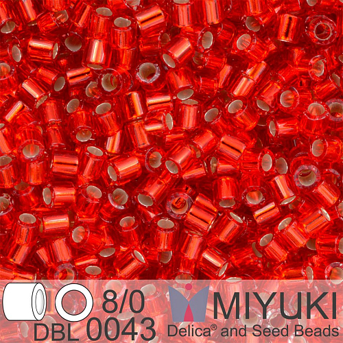 Korálky Miyuki Delica 8/0. Barva Silverlined Flame Red DBL0043. Balení 5g.