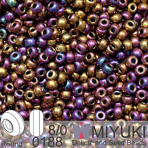Korálky Miyuki Round 8/0. Barva 0188 Metallic Purple Gold Iris. Balení 3g