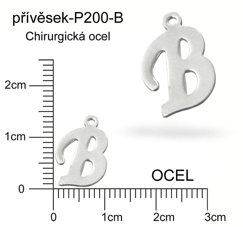 Přívěsek  písmeno B CHIRURGICKÁ OCEL ozn.-P200-B  velikost 14x10mm.