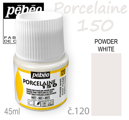 Barva na porcelán vypalovací  Pébeo Porcelaine 150. Odstín č.120 Powder White. Balení 45 ml.