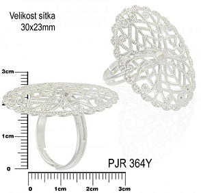 PRSTEN se SÍTKEM pr.30x23mm. Ozn.PJR 364Y. Barva stříbrná.