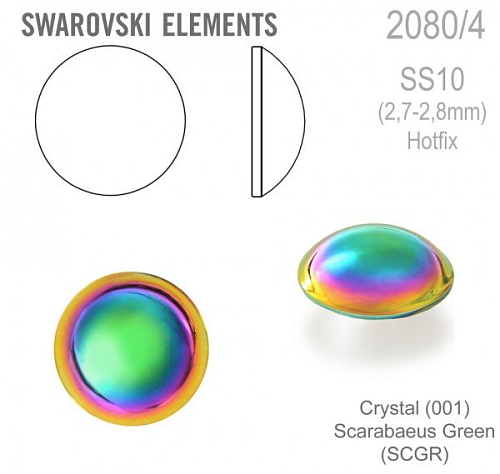 Swarovski 2080/4 Cabochon Round velikost SS10 barva Crystal SCARABGRE Hotfix 