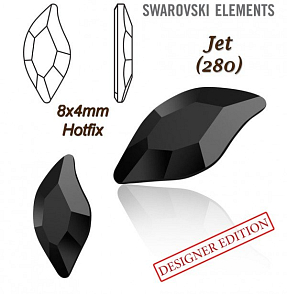 SWAROVSKI HOT-FIX 2797 tvar DIAMOND LEAF FB velikost 8x4mm barva JET 