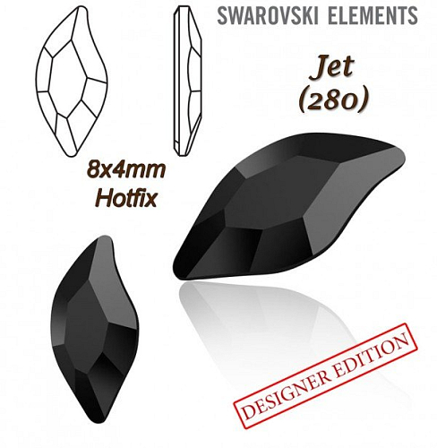 SWAROVSKI HOT-FIX 2797 tvar DIAMOND LEAF FB velikost 8x4mm barva JET 