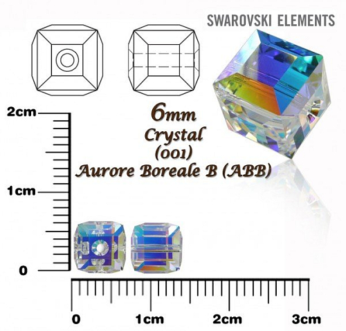 SWAROVSKI CUBE Beads 5601 barva CRYSTAL AURORE BOREALE B velikost 6mm.