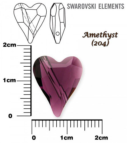 SWAROVSKI KORÁLKY 5743 Heart Bead barva AMETHYST velikost 17mm.