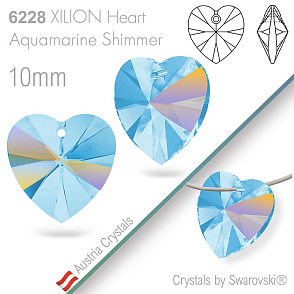 Swarovski XILION Heart 6228. Barva Aquamarine Shimmer. Velikost 10mm