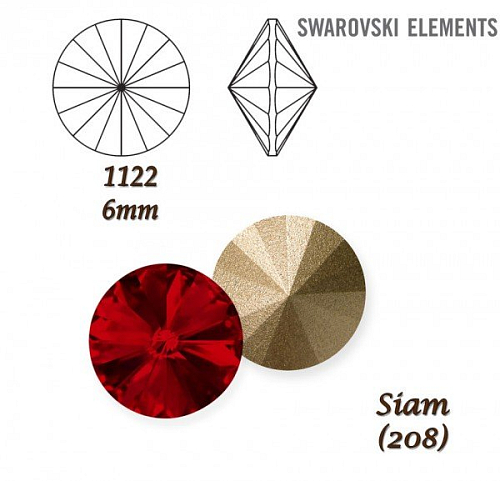 SWAROVSKI ELEMENTS RIVOLI 1122 SS29 barva SIAM (208) velikost 6mm.