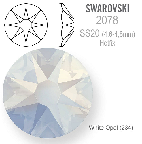 SWAROVSKI xirius rose HOT-FIX velikost SS20 barva WHITE OPAL