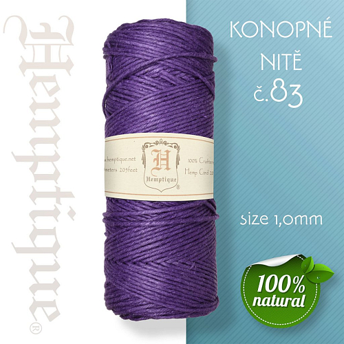 Konopná nit HEMP CORD síla nitě 1,0mm. METRÁŽ Barva č.83 Fialová