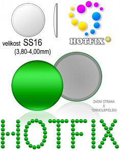 Kovové NAILHEAD HOTFIX nažehlovací polotovary. Velikost SS16 (3,80-4,00mm) Tl.0,6mm. Barva 013 ZELENÁ (lesklá ocelová). Balení 60Ks.